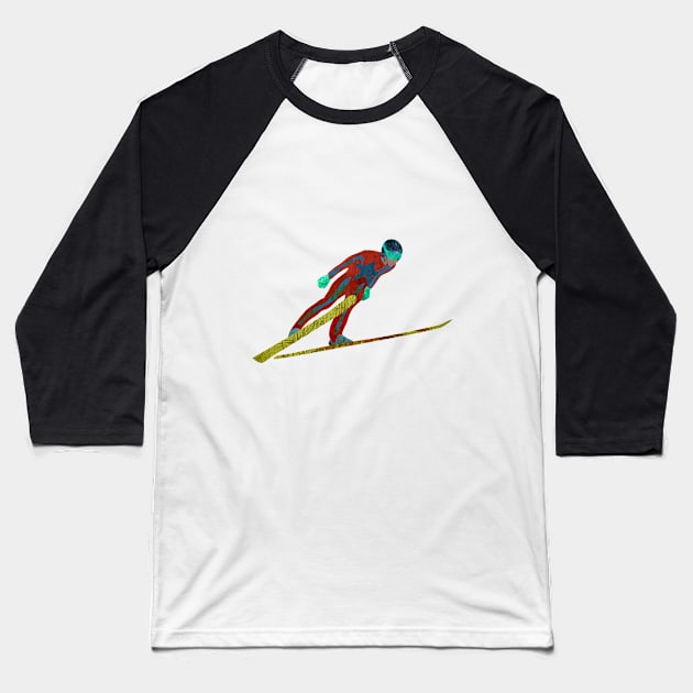 Ski Jumper Baseball T-Shirt by louweasely